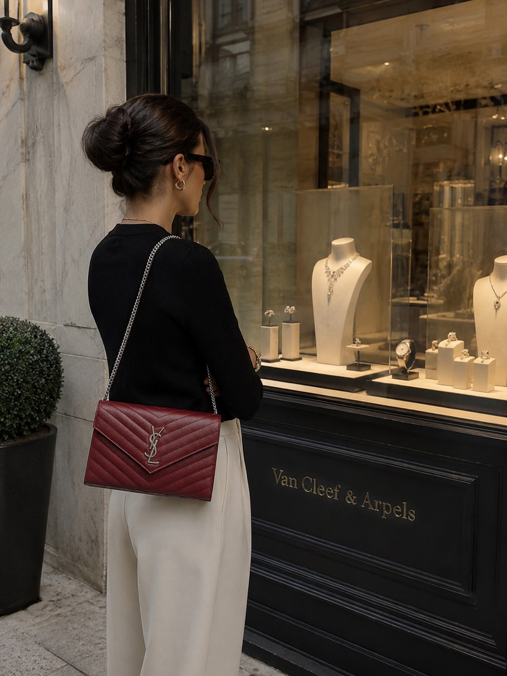 YSL Chevron Burgundy Crossbody w/ silver hardware. No signs of use.